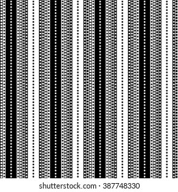 Seamless vector pattern. Symmetrical geometric black and white background with lines and dots. Decorative repeating ornament. Series og Geometric Ornamental Patterns.