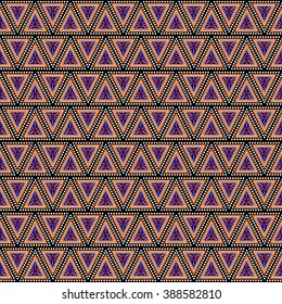 Seamless vector pattern. Symmetrical geometric background with in triangles red, blue and black colors. Decorative repeating ornament. Series of Geometric Ornamental Patterns.