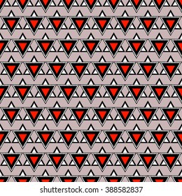 Seamless vector pattern. Symmetrical geometric background with triangles in red, black and grey colors. Decorative repeating ornament. Series of Geometric Ornamental Patterns.