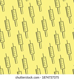 Seamless vector pattern with syringe on yellow background