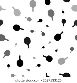 Seamless vector pattern with table tennis symbols, creating a creative monochrome background with rotated elements. Vector illustration on white background