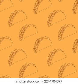 Seamless vector pattern of taco outlines on mustard background