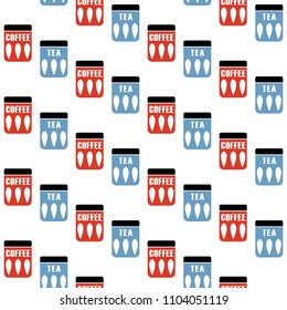 Seamless vector pattern with Tea and Coffee pots. Mid century modern style. Good for print.