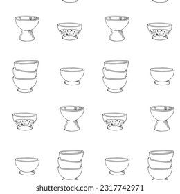 Seamless vector pattern with a tea party theme.  Japanese tea ceremony devices. 
Teapot for brewing, mugs and leaves for the drink.  Doodle style illustration.