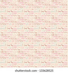 Seamless vector pattern with tea words & icons