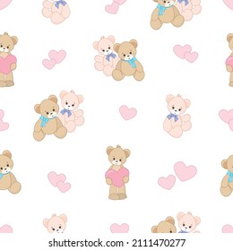 Seamless vector pattern with teddy bear pattern. Suitable for wrapping paper, covers, postcards, textiles.