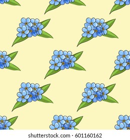 Seamless vector pattern. Tender floral with forget-me-net flowers pattern on the bright yellow background.