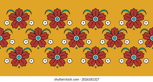 Seamless vector pattern for textile decoration. Border with classic floral folk ornament. 