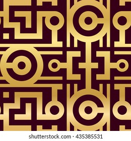 Seamless Vector Pattern for Textile Design. Mix of Golden Circles and Stripes on Dark