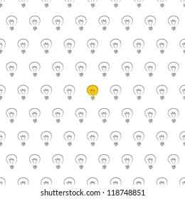 Seamless vector pattern, texture or background with light bulbs for web design, blogs, www, scrapbooks, invitations and cards. Sign of creative and invention
