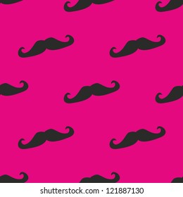 Seamless vector pattern, texture or background with black mustache isolated on neon pink background. Vintage design element for web, desktop wallpaper, blogs