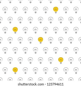 Seamless vector pattern, texture or background with light bulbs turn on and off random. For website design, blog, www, desktop wallpaper, scrapbook, invitation and card. Sign of creative and invention