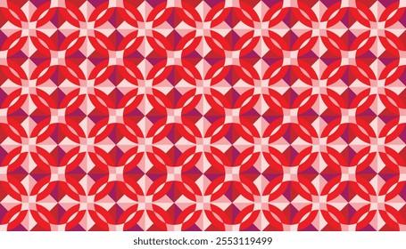 Seamless vector pattern texture background with geometric shapes, colored in red, pink and white