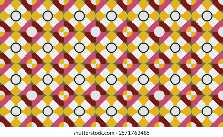 Seamless vector pattern texture background with combination shapes of rhombuses and squares, colored in purple, orange and white