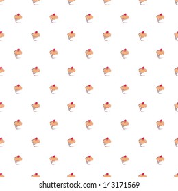 Seamless vector pattern or texture with sweet cupcakes, muffin cake with red heart on white background. Sweets for card, invitation, valentines, desktop wallpaper design or culinary blog website.