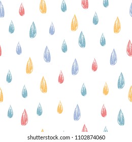 Seamless vector pattern with textured colorful drops. Cute background.