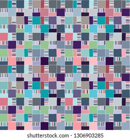 Seamless vector pattern. Textured geometrical drawn background with figures, squares, lines, rectangles. Print for background, wallpaper, packaging wrapping fabric Graphic abstract design