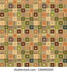 Seamless vector pattern. Textured geometrical drawn background with figures, squares, circle, dots lines, rectangles. Print for background, wallpaper, packaging wrapping fabric Graphic abstract design