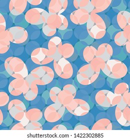 A seamless vector pattern with textured pink butterflies on blue. Surface print design.
