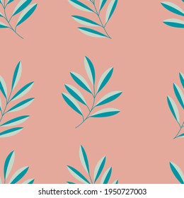 Seamless vector pattern with thin small size exotic branches on a pink background.	
