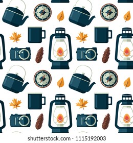 Seamless vector pattern with things for hike