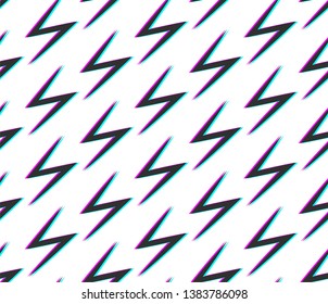Seamless vector pattern with thunderbolts. Glitch image effect. Repeat elements background on white. For fabric, textile, design, banner