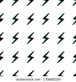 Seamless vector pattern with thunderbolts. Glitch image effect. Repeat elements background on white. For fabric, textile, design, banner