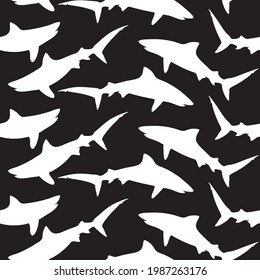 Seamless Vector Pattern - Tiger Shark Silhouettes