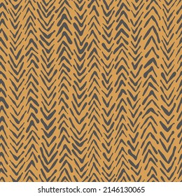 SEAMLESS VECTOR PATTERN tiger stripe hand drawn stylized textural herringbone repeating background.  Simple line art, basic animal print in rough geometric style.