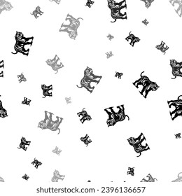 Seamless vector pattern with tiger symbols, creating a creative monochrome background with rotated elements. Vector illustration on white background