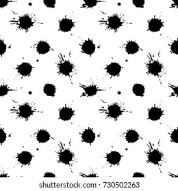 Seamless vector pattern, tile with inc splash, blots, smudge and brush strokes. Grunge endless template for web background, prints, wallpaper, surface, wrapping, repeat elements for design.