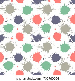 Seamless vector pattern, tile with inc splash, blots, smudge and brush strokes. Grunge endless template for web background, prints, wallpaper, surface, wrapping, repeat elements for design.