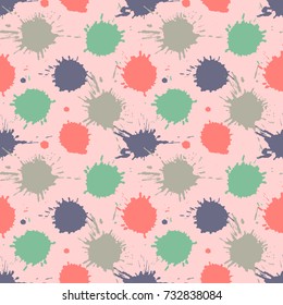 Seamless vector pattern, tile with inc splash, blots, smudge and brush strokes. Grunge endless template for web background, prints, wallpaper, surface, wrapping, repeat elements for design.