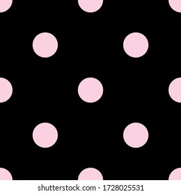 Seamless vector pattern with tile pink polka dots on black background