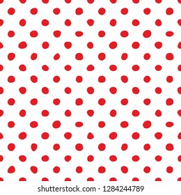Seamless vector pattern with tile red polka dots on white background