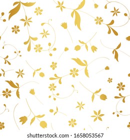 Seamless Vector Pattern with tiny flowers and a golden background