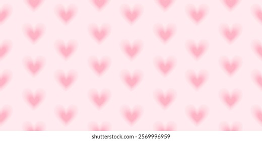 Seamless Vector Pattern With Tiny Gradient Hearts. Trendy Romantic Endless Print With Blurry Hearts on a Pastel Pink Background. Valentine's Day Wallpaper with Light Pink Hearts.Baby Girl Pattern. RGB