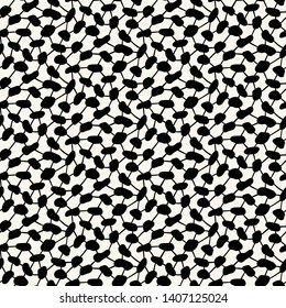Seamless vector pattern. Tiny hand drawn connected seed shapes. Repeating geo mesh tileable background. Monochrome surface design textile swatch, modern black white wallpaper, surface all over print.