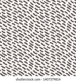 Seamless vector pattern. Tiny hand linocut lines shapes. Repeating geo tileable background. Monochrome surface design textile swatch, modern geo black white wallpaper, hipster minimal all over print.
