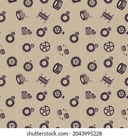 Seamless vector pattern with tire, tyre and wheel. Tyre maintenance. Automobile wheel service. For fabric, paper, wrap, textile, poster, scrapbooking, wallpaper or background, for web site or mobile