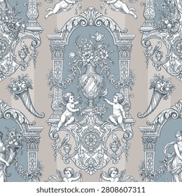 Seamless vector pattern in Toile de Jouy style.
