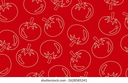 Seamless vector pattern of tomato outlines. tomato symbol. Tomato hand drawn doodle style seamless pattern for textile, cloth background, wallpaper, wrapping paper