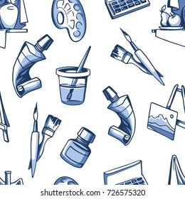 Seamless vector pattern with tools for painting and art education.