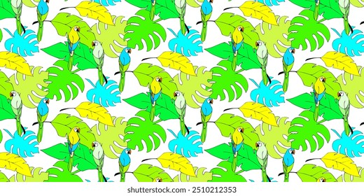 Seamless vector pattern, tops and parrots