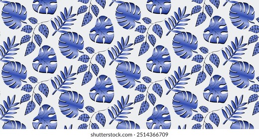 Seamless vector pattern, tops and tropical leaves, for bedding, wallpaper and texture