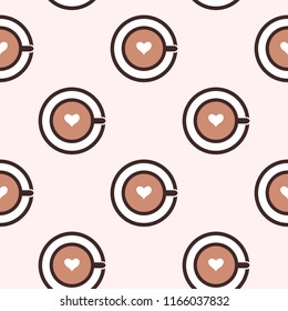 Seamless vector pattern with tor view of cup of coffee. Creative food background for cafe, menu of restaurant cover, wrapping paper, design element for banner. Can be used as print on t-shirt.