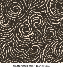 Seamless vector pattern of torn lines in the form of circles and spirals. Beige texture for decoration of fabrics or wrapping paper