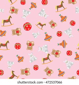Seamless vector pattern toys for girls on a pink background