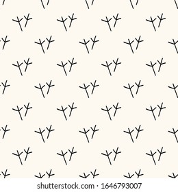 Seamless vector pattern with trace of bird paws, chicken footprints in handdrawn doodle style. Bird steps background