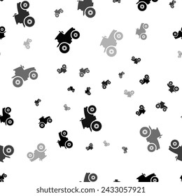 Seamless vector pattern with tractor icons, creating a creative monochrome background with rotated elements. Vector illustration on white background
